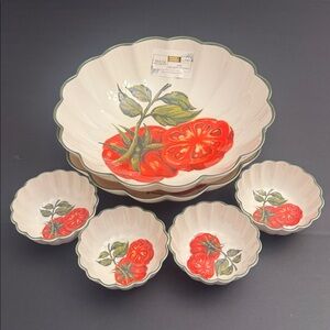 6pc HOME & GARDEN Scalloped Tomatoes On A Vine Melamine Dip/Serving Bowl Set